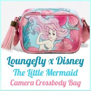LOUNGEFLY DISNEY THE LITTLE MERMAID Camera CROSSBODY BAG! Ariel Cute Pink Tassel
